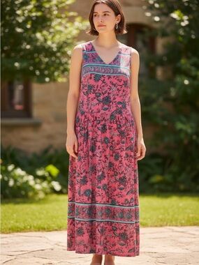 J. Jill Pink Floral Dress with Teal and Navy Accents